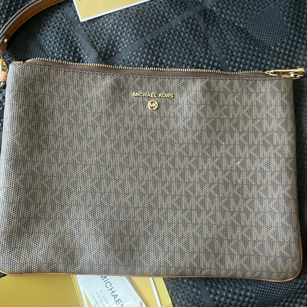 Michael Kors Brown Messenger Bag with Monogram Pattern